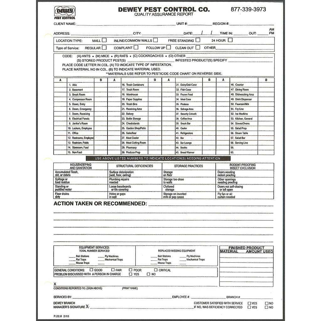 Quality Assurance Report for RESTAURANTS- P-22.0 (100 forms)