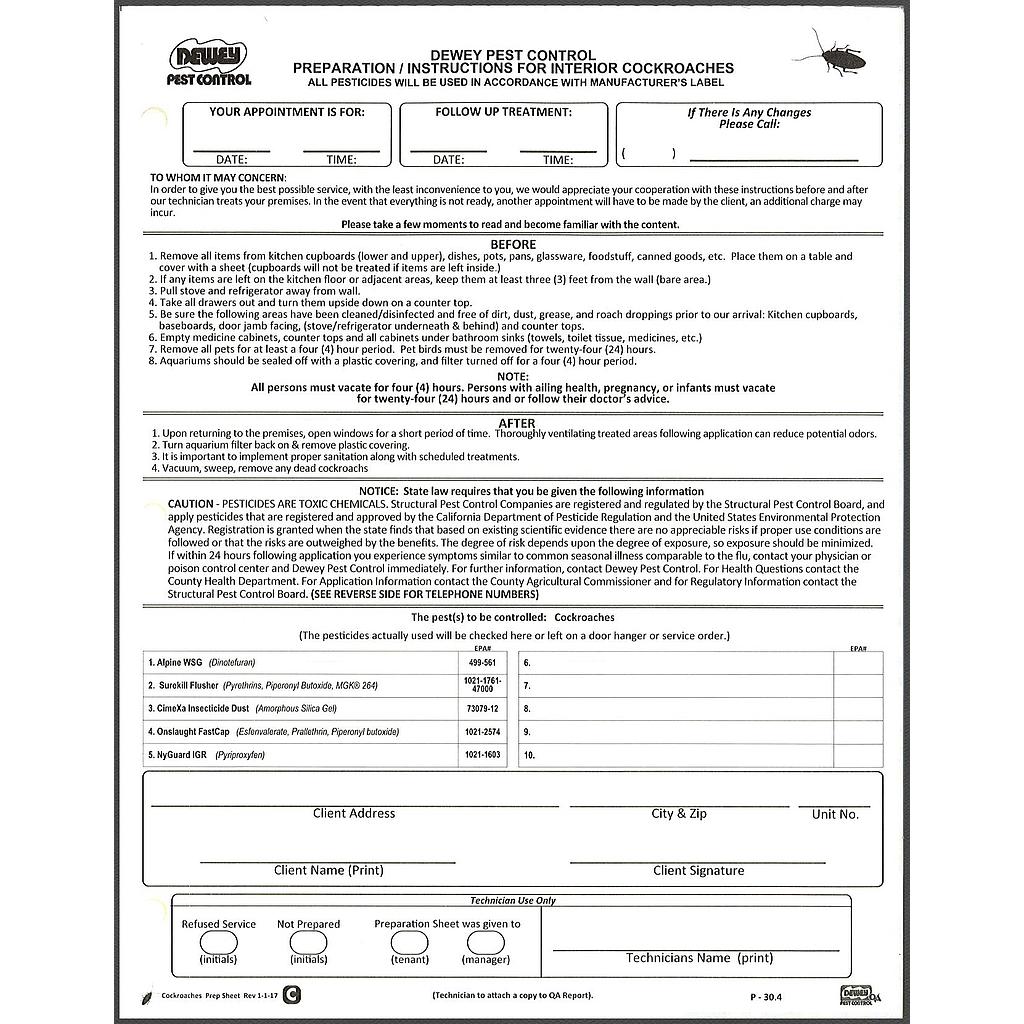 Prep Sheet - Cockroaches   P-30.4