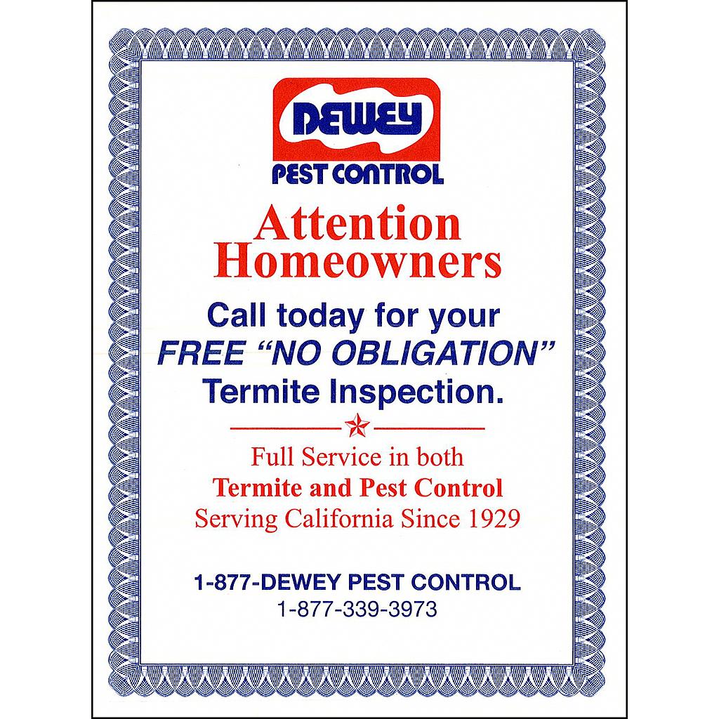 Homeowners Free Termite Inspection Certificate  P-37.4  