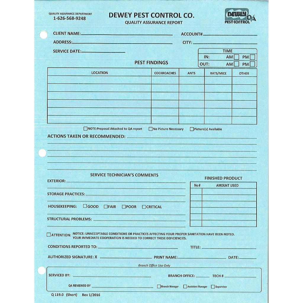 Quality Assurance - Short Blue Q-119.0A (100 forms)