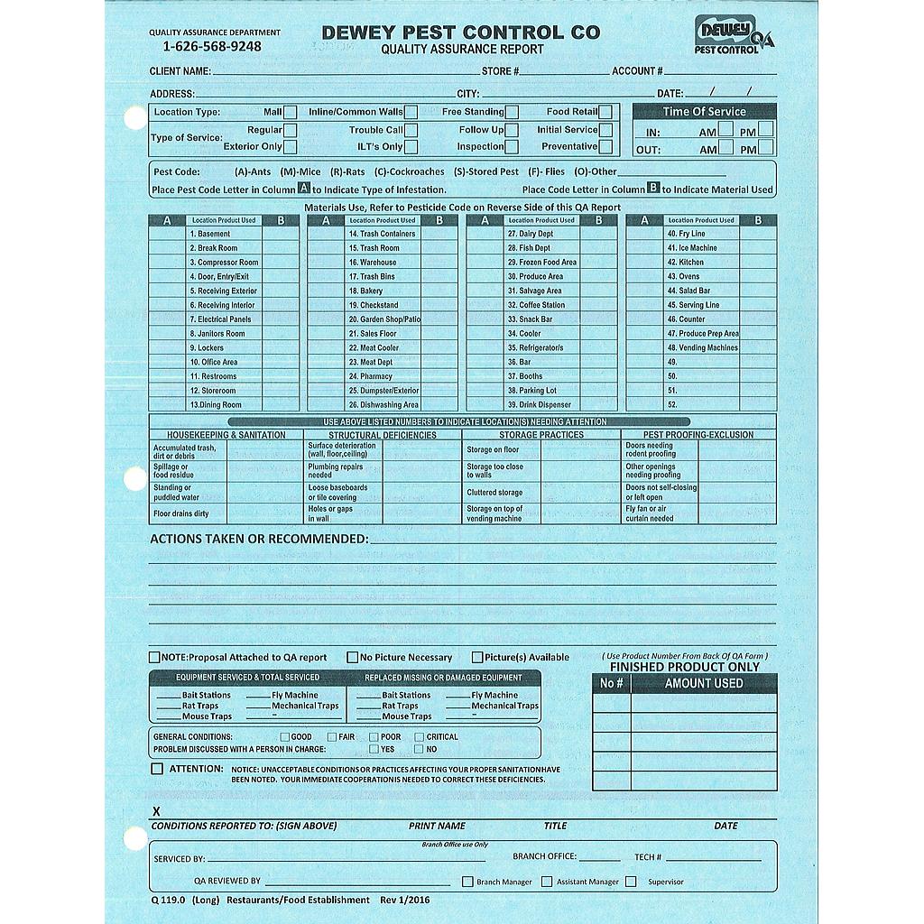 Quality Assurance - Long Blue Q-119.0B (100 forms)