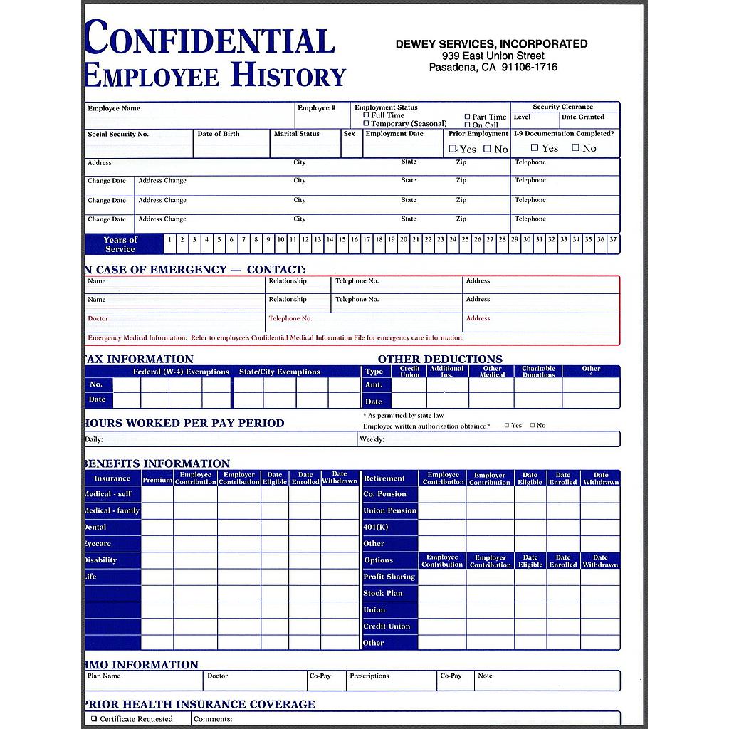 Employee History Folder/Empty       E-114.0  