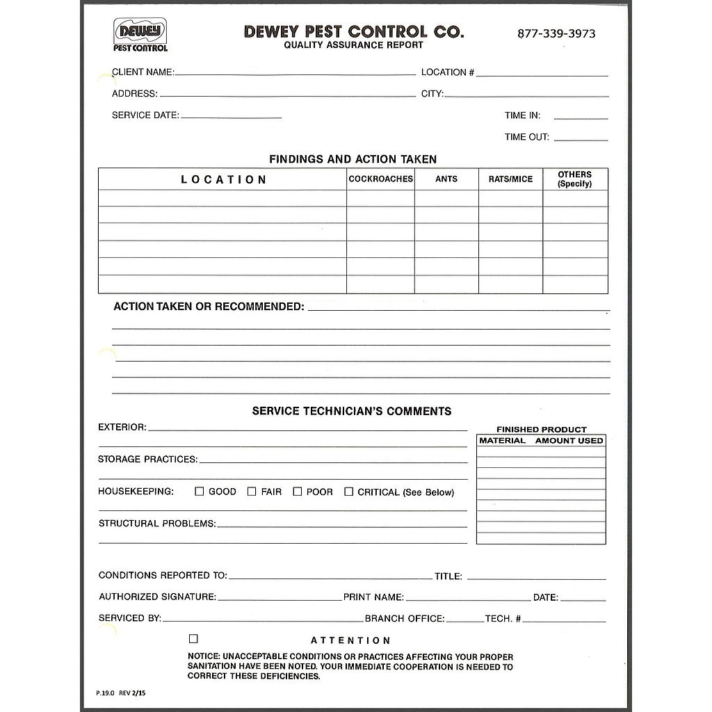 Quality Assurance Report P-19.0 (100 forms) | Dewey Pest Control ...