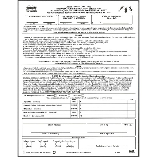 [P-30.0] Prep Sheet - Silver Fish, Ants, Stored Pest  P-30.0 