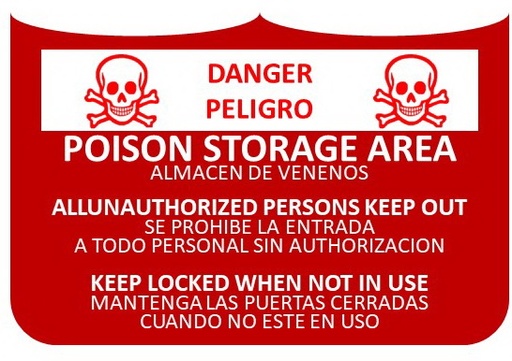 Danger/Peligro Poison Storage Area Sticker - 3.8 X 6.75  (1-Sticker)